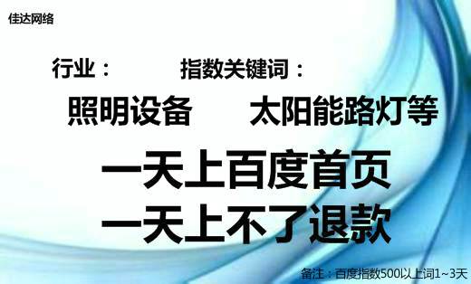 照明設(shè)備太陽能路燈等網(wǎng)絡(luò)推廣百度首頁案例